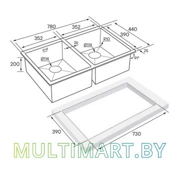 Кухонная мойка Paulmark Gerberg 78/2 UNI PM237844-GM (вороненая сталь) картинка 4